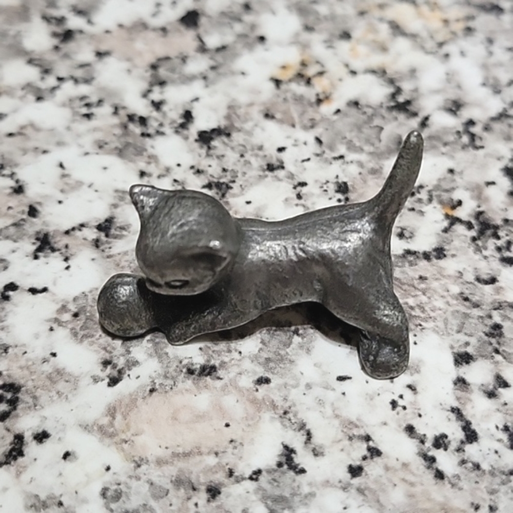 Pewter Kitten Playing with Yarn Ball